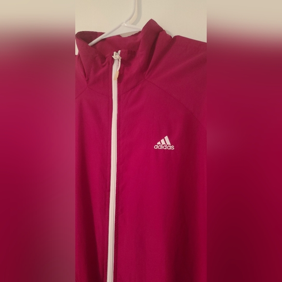 Adidas Women's XL Windbreaker Running Jacket | Pink and white/XLARGE - Picture 2 of 7